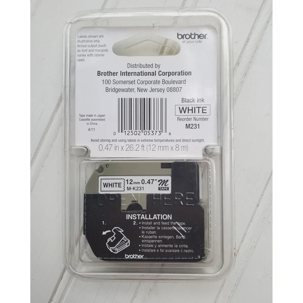 Brother P-Touch M-K231 Label Tape 12mm 0.47 Black on White M Tape New